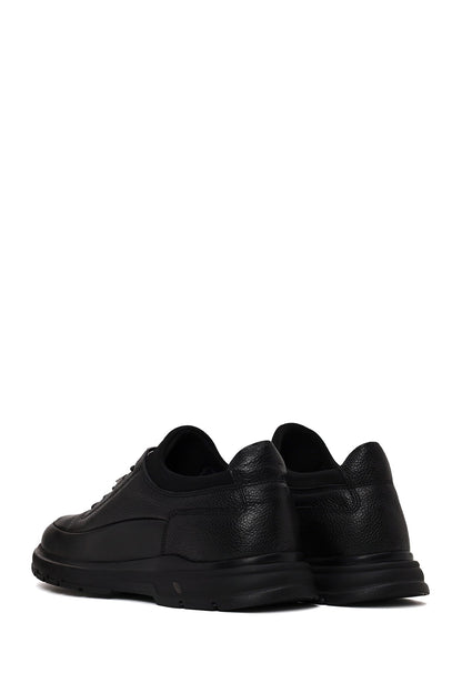 Erkek Siyah Bağcıklı Deri Casual Sneaker