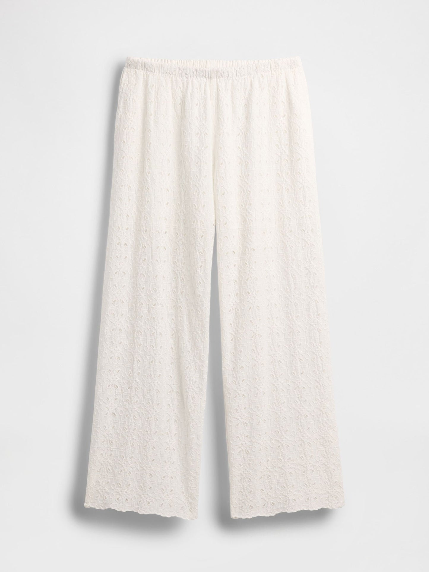 Beyaz Mid Rise Eyelet Kolay Wide-leg Pantolon