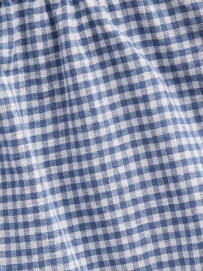 Mavi Keten Karışımlı Gingham Easy Şort