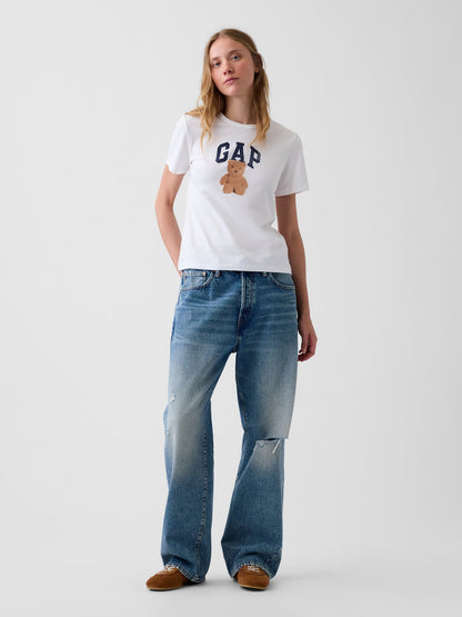 Beyaz Organik Pamuk Vintagesoft Logo T-shirt