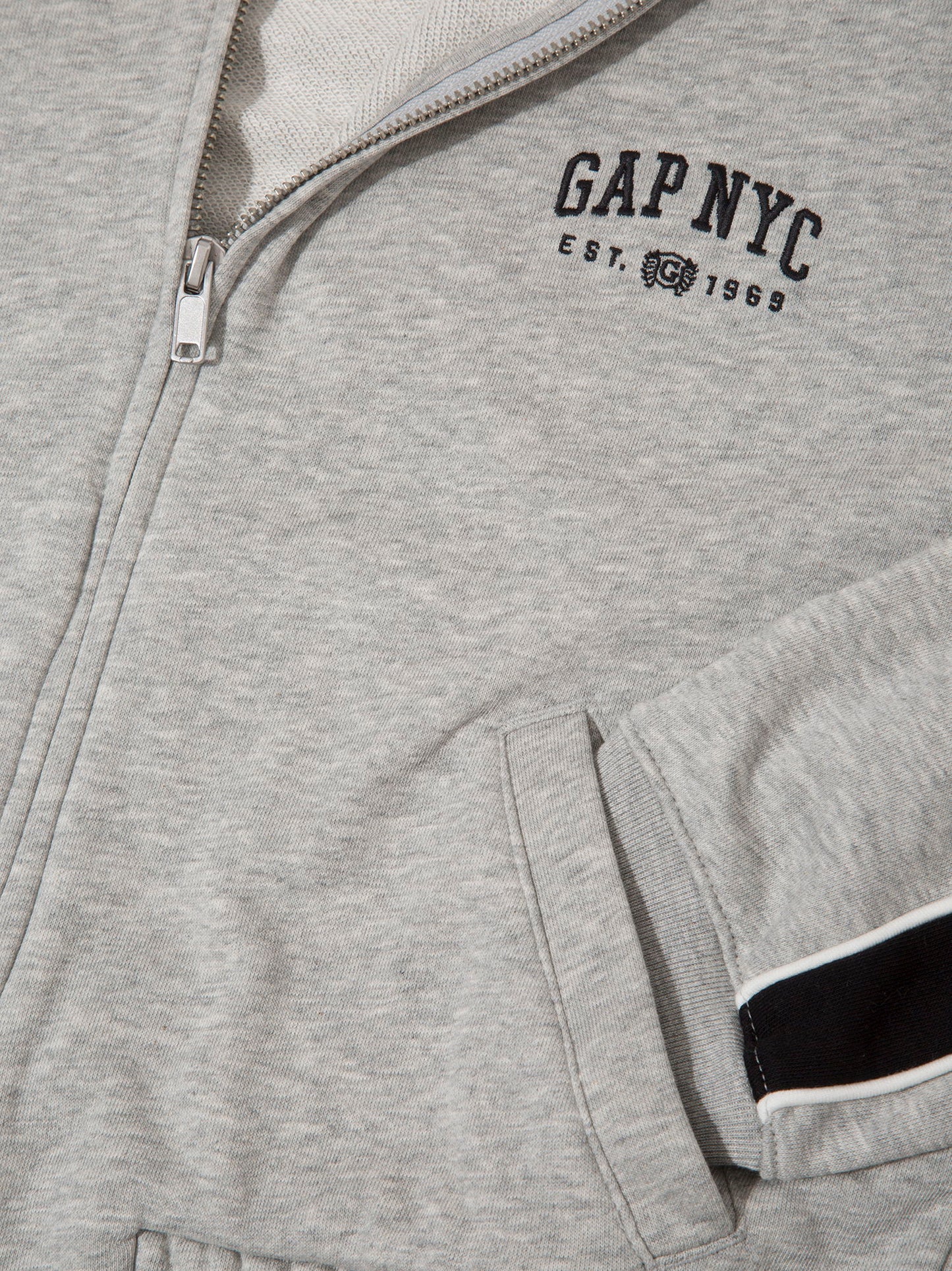 Gri Fransız Havlu Kumaş Varsity Track Fermuarlı Sweatshirt