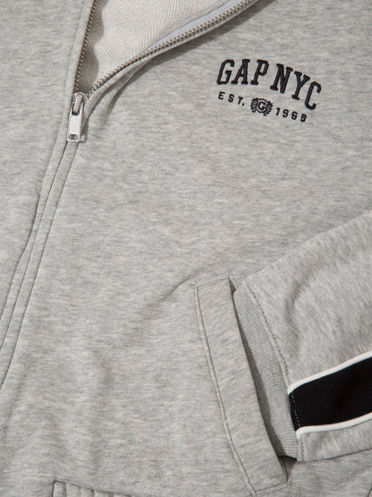 Gri Fransız Havlu Kumaş Varsity Track Fermuarlı Sweatshirt