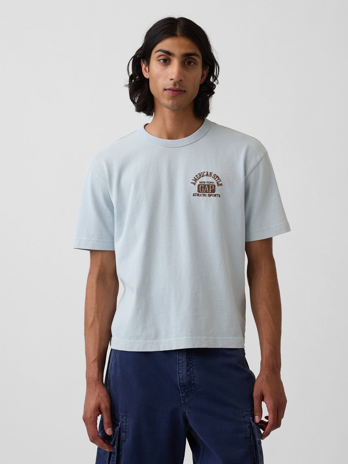 Açık Mavi Heavyweight Gap Logo Relaxed Crop T-shirt
