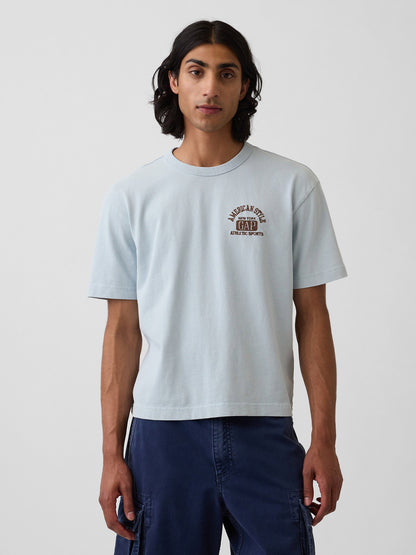 Açık Mavi Heavyweight Gap Logo Relaxed Crop T-shirt