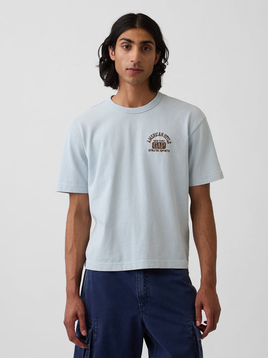 Açık Mavi Heavyweight Gap Logo Relaxed Crop T-shirt