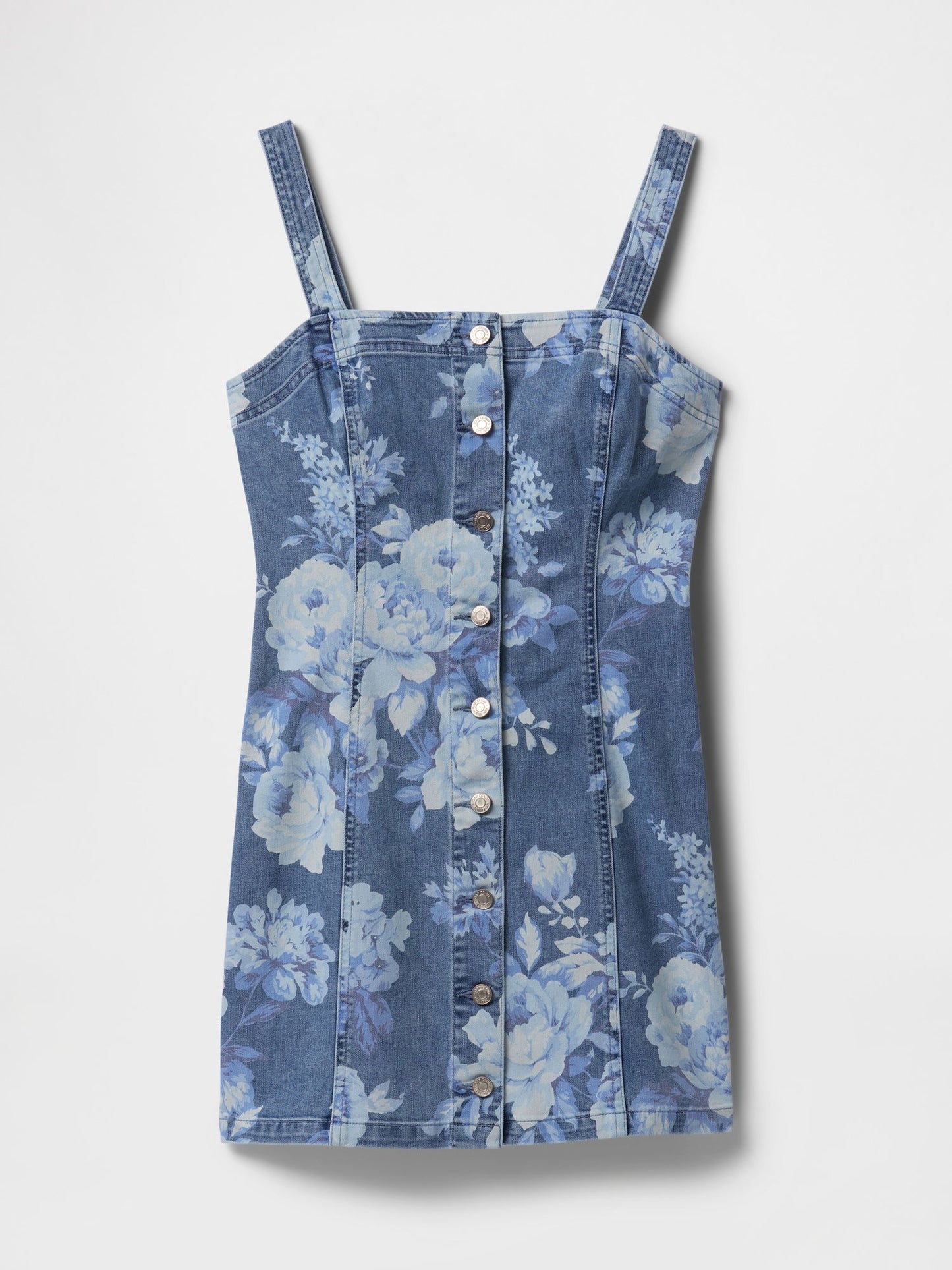 Mavi Denim Çiçekli Mini Elbise