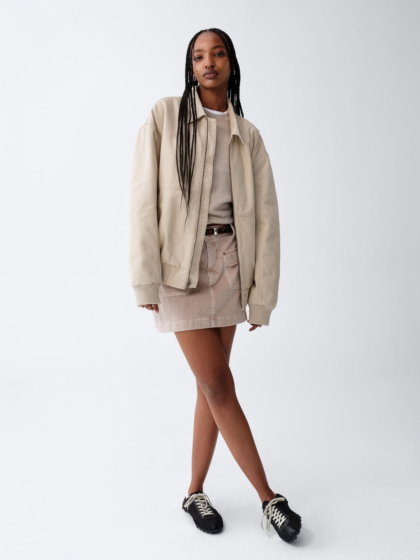 Krem Canvas Bomber Ceket