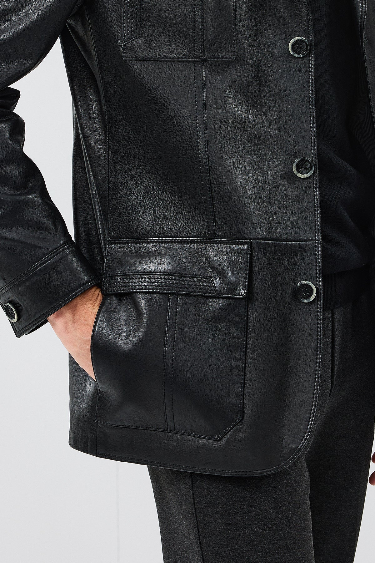 Kevin Erkek Siyah Blazer Deri Ceket