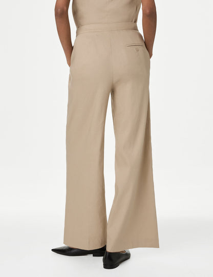 Yüksek Bel Wide Leg Keten Pantolon