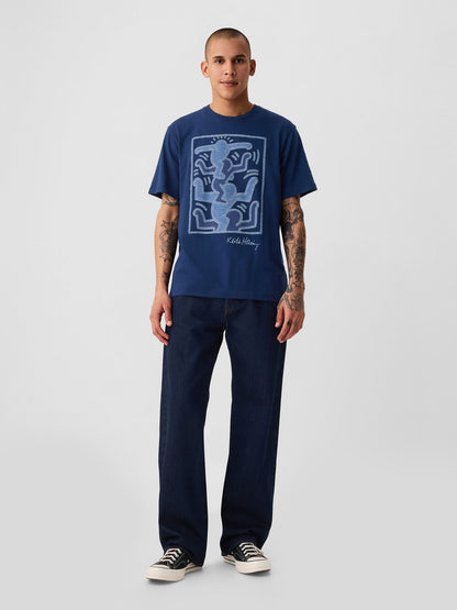 Koyu Mavi Gap × Keith Haring Grafikli T-shirt