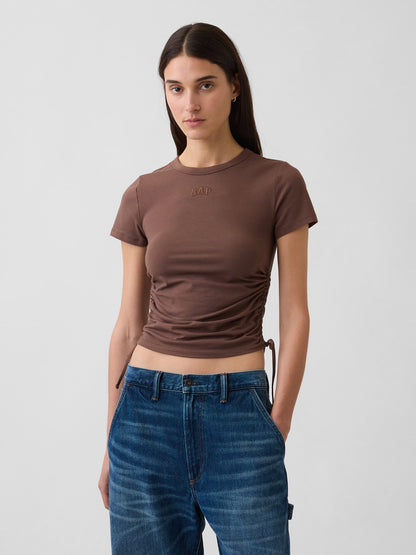 Kahverengi Closeknit Jersey Logo Ruched Side-tie T-shirt