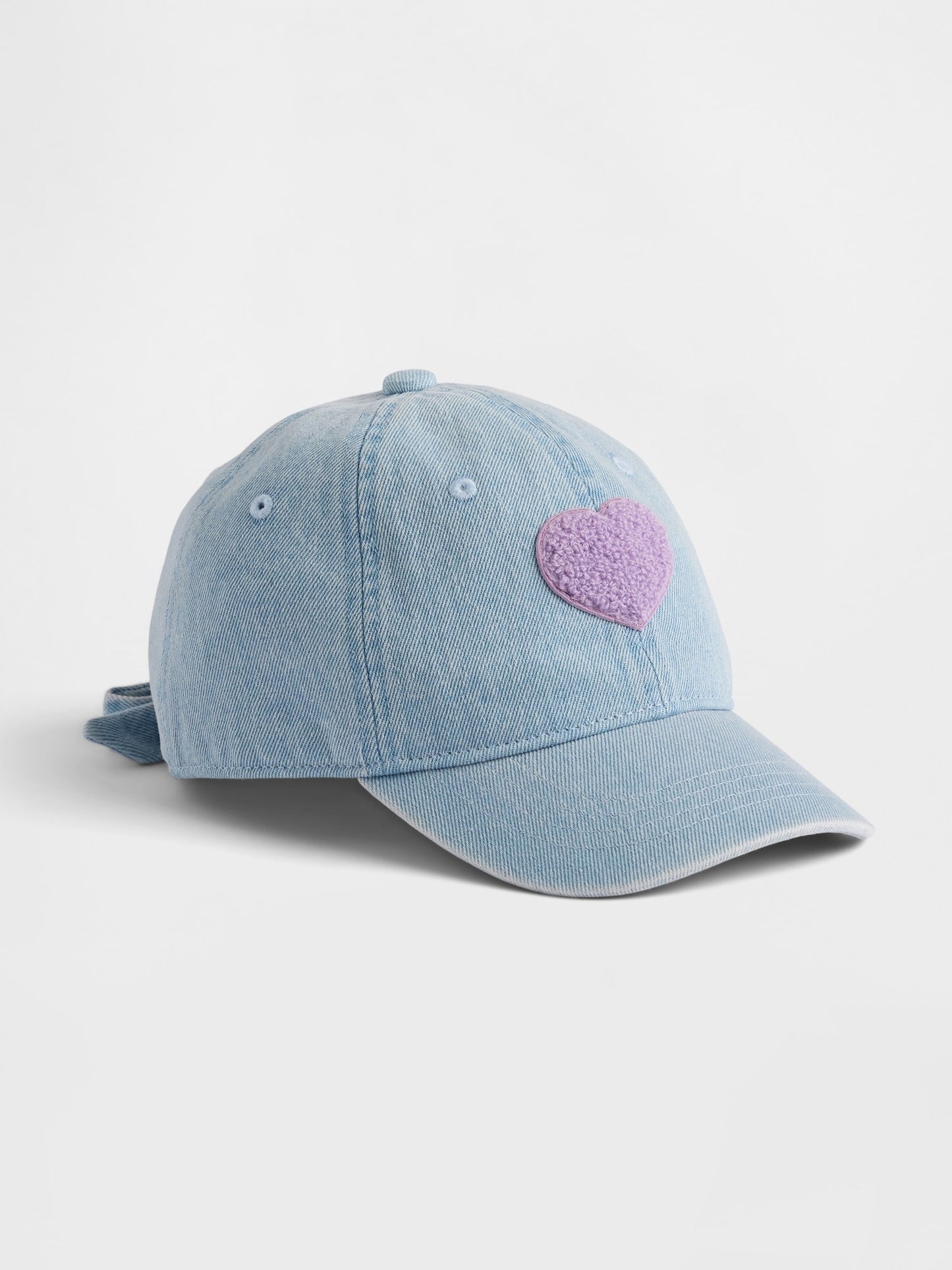 Açık Mavi Denim Terry Heart Işlemeli Beyzbol Şapka