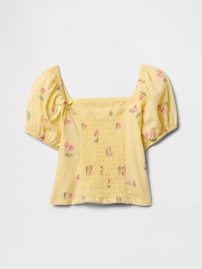 Sarı Kare Yaka Desenli T-shirt