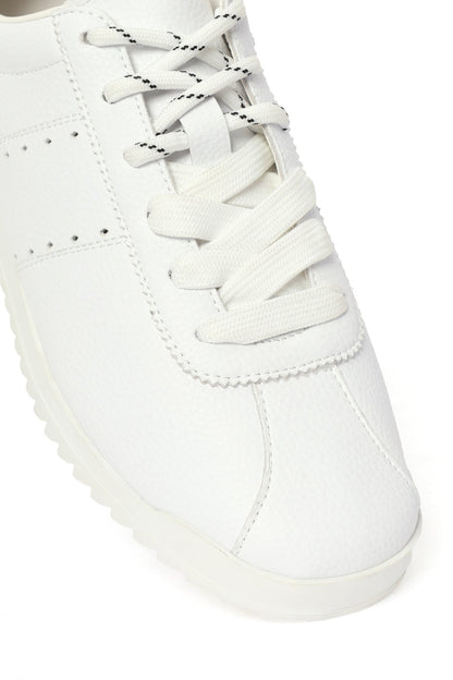 Kadın Beyaz Bağcıklı Deri Sneaker