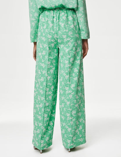 Çiçek Desenli Wide Leg Pantolon