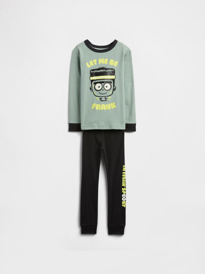 Yeşil Frankenstein Grafik Baskılı Pijama Takımı