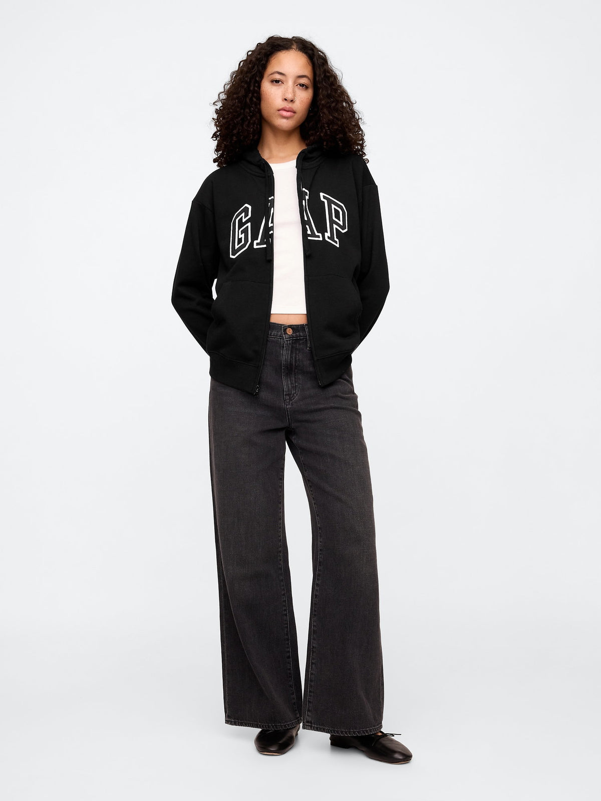 Siyah Gap Logo Relaxed Fermuarlı Sweatshirt
