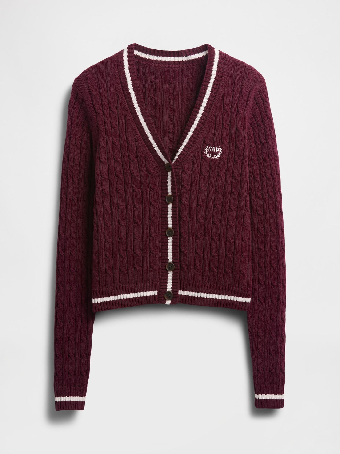 Bordo %100 Pamuk Cable Örgü Crop Gap Logo Hırka