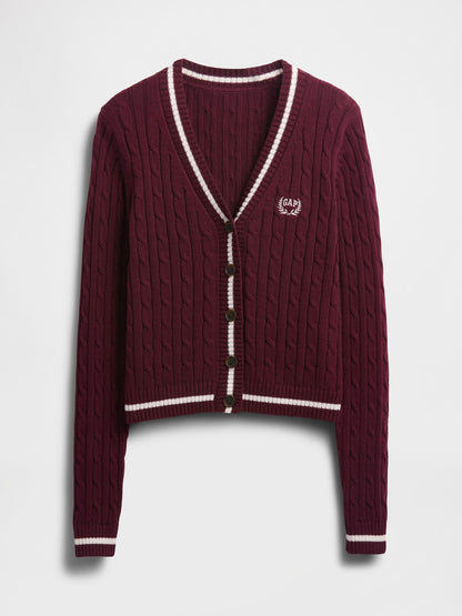 Bordo %100 Pamuk Cable Örgü Crop Gap Logo Hırka