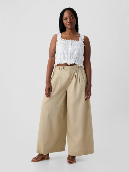 Bej Gap × Dôen High Rise Wide Leg Khaki Pantolon