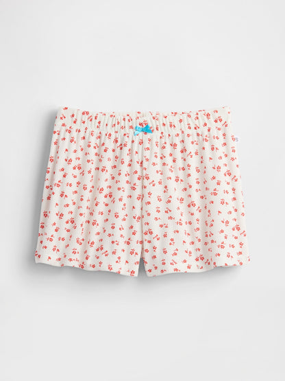 Çiçek Desenli Çocuk Geri Dönüştürülmüş Fitilli Pijama Şortları
