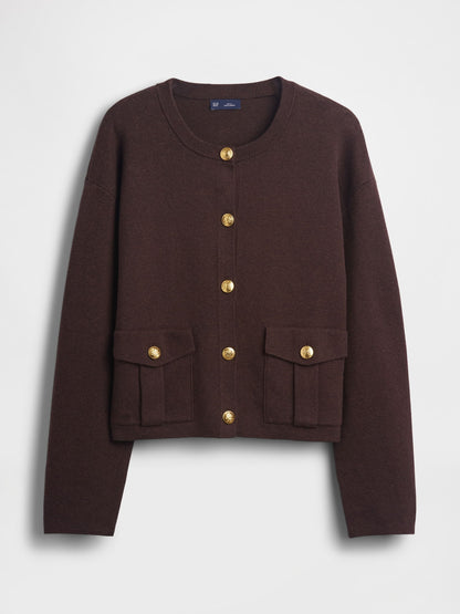 Kahverengi Cebin Cardigan Kazak