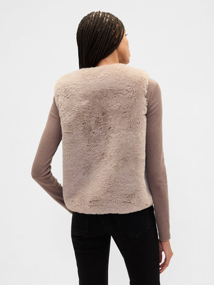 Kahverengi %100 Geri Dönüştürülmüş Faux-fur Kürk Yelek