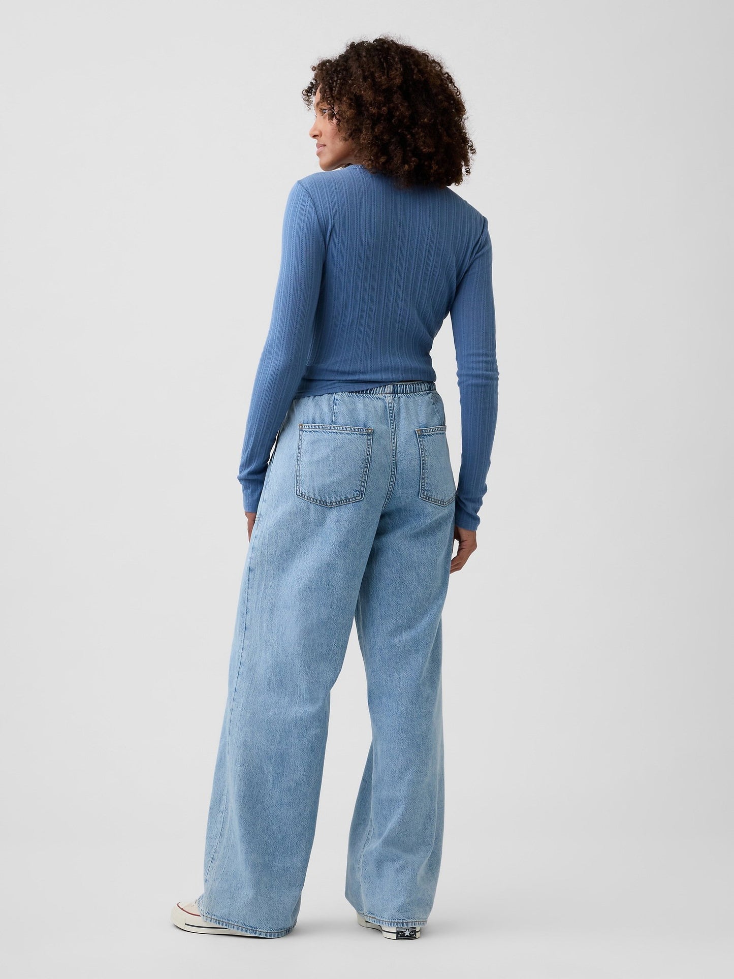 Açık Mavi Mid Rise Pull-on Superlight Wide-leg Jean Pantolon