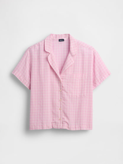Pembe Crinkle Gauze Oversized Pijama Üstü