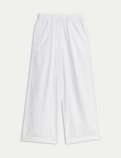 Keten Karışımlı Geniş Paça Pantolon