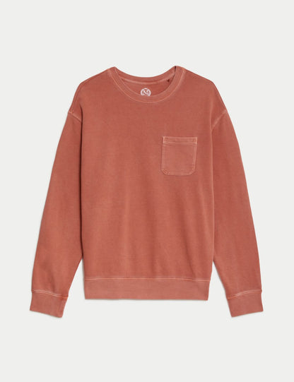 Saf Pamuklu Yuvarlak Yaka Sweatshirt