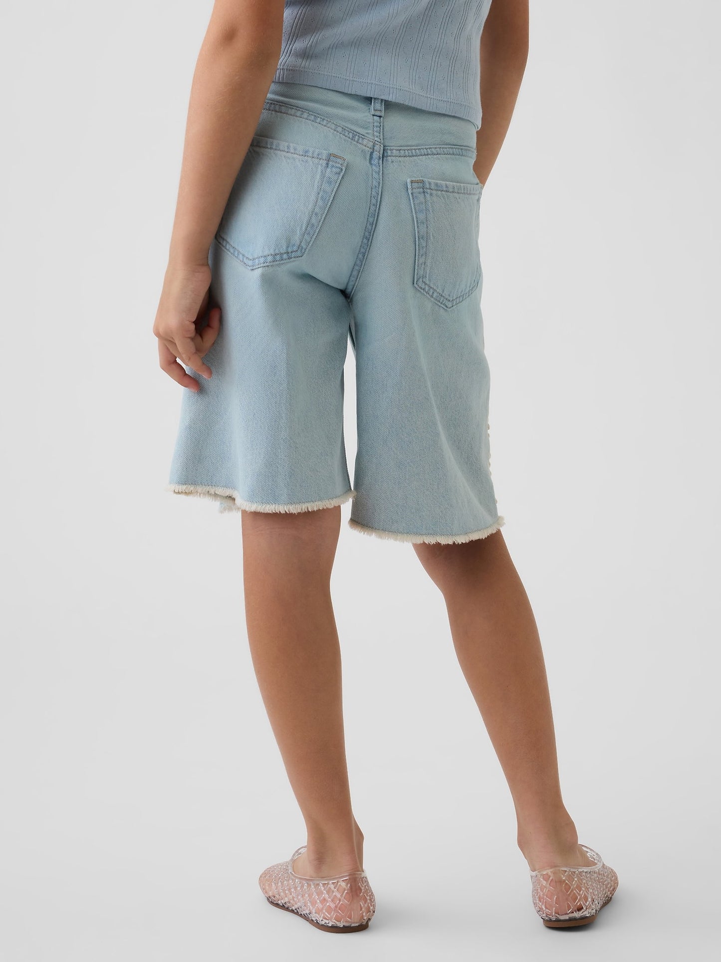 Açık Mavi Low Rise Longline Denim Şort