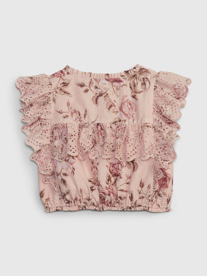 Pembe Gap × Loveshackfancy Çiçekli Fırfırlı Bluz