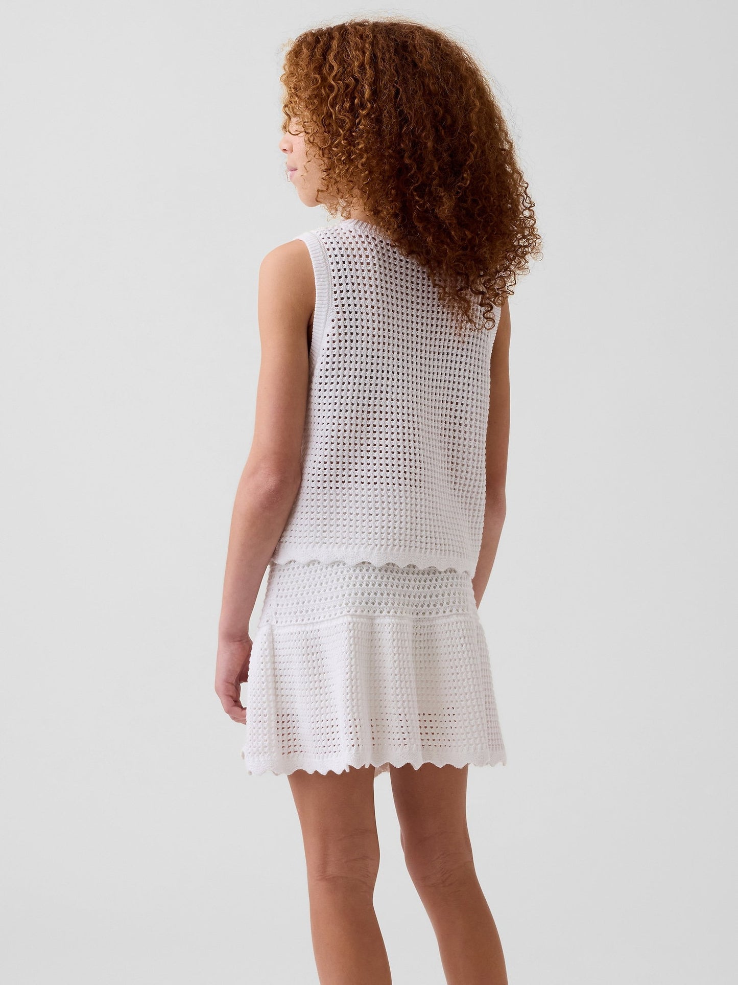Beyaz Tiered Crochet Şort Etek
