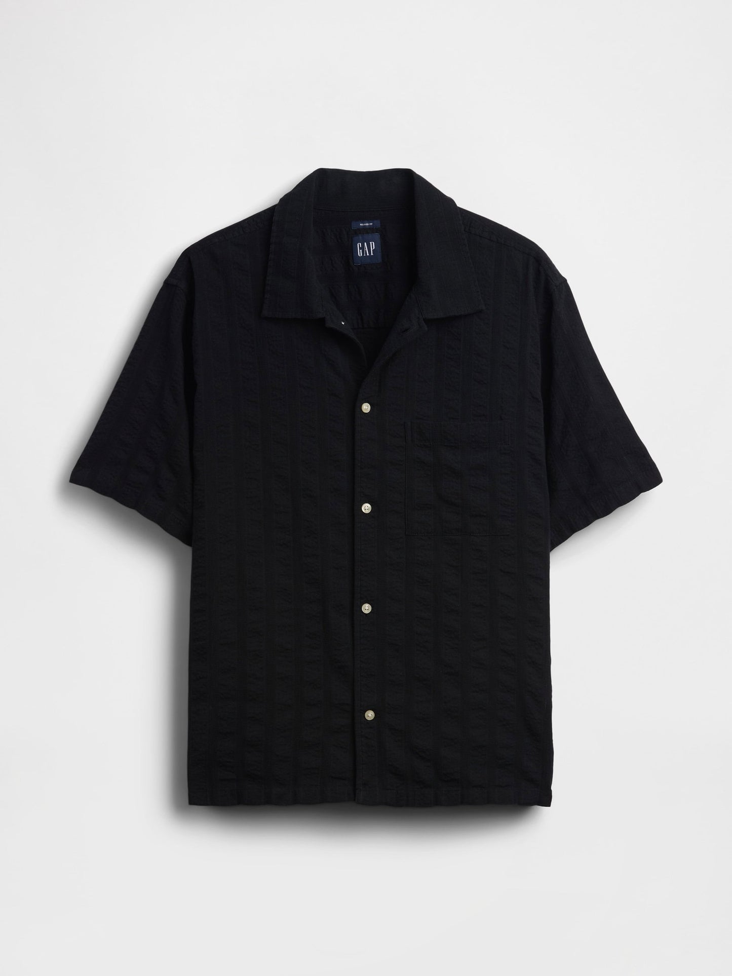 Siyah Dobby Relaxed Straight-hem Gömlek