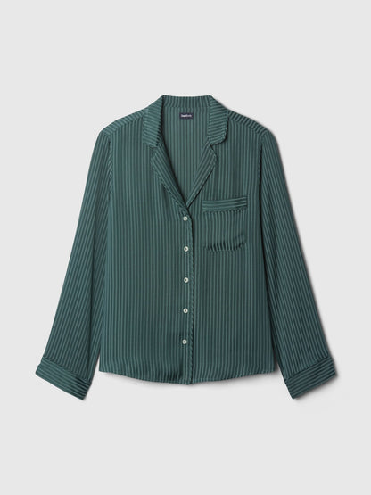 Koyu Yeşil Saten Pijama Üstü