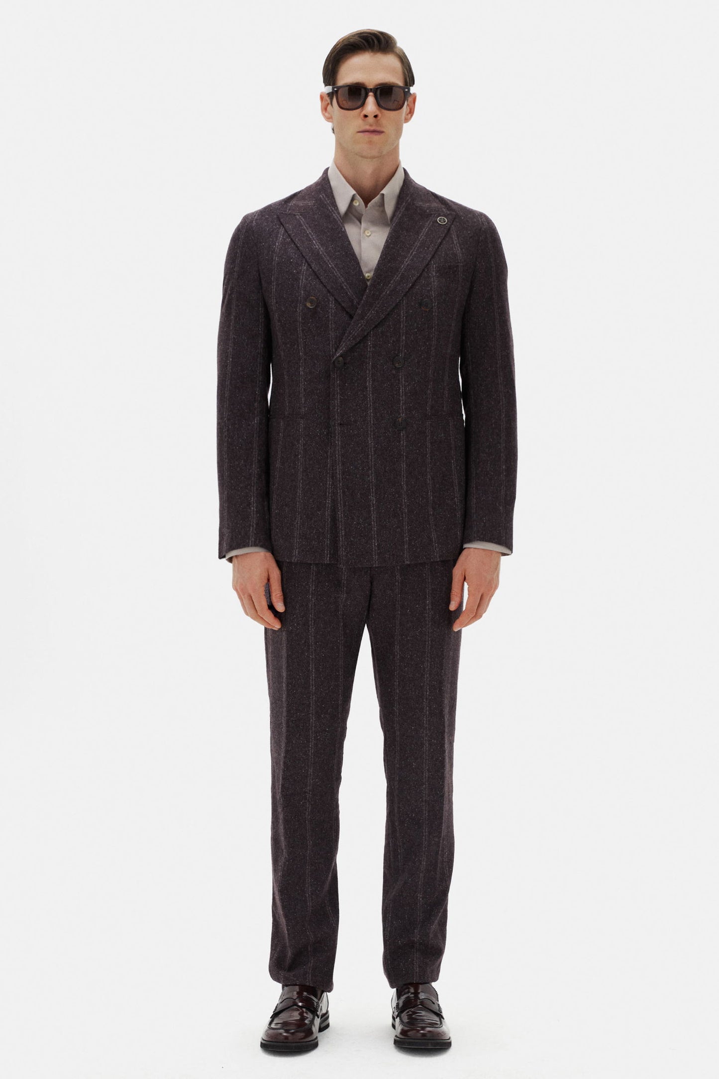 Damat Regular Fit Bordo Çizgili Ipek-yün-kaşmir Karışımlı Takim Elbise