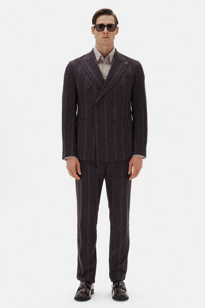 Damat Regular Fit Bordo Çizgili Ipek-yün-kaşmir Karışımlı Takim Elbise