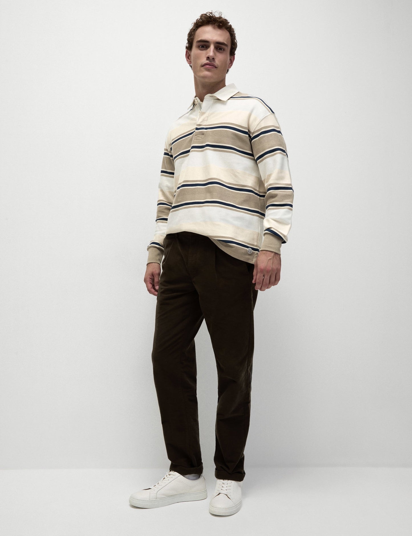 Saf Pamuklu Çizgili Rugby Sweatshirt