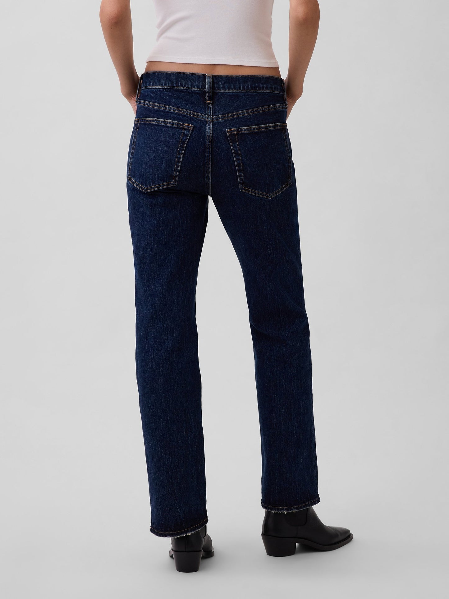 Koyu Mavi Mid Rise Relaxed Straight Jean Pantolon