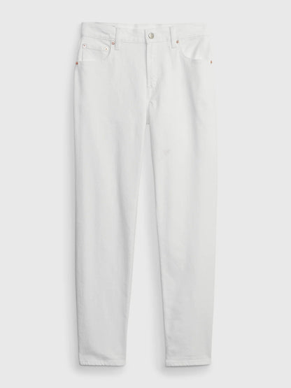 Beyaz Mid Rise Girlfriend Washwell™ Jean Pantolon