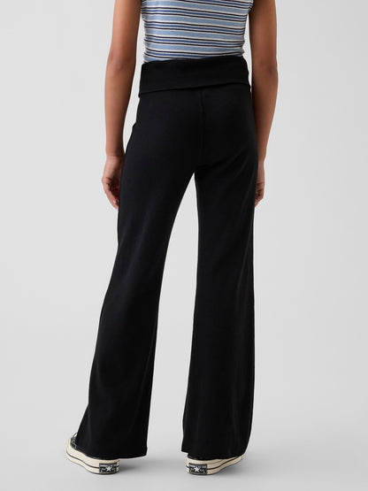 Siyah Foldover Flare Leggings Tayt