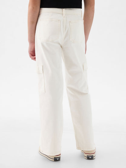 Beyaz Low Rise Stride Wide-leg Jean Pantolon