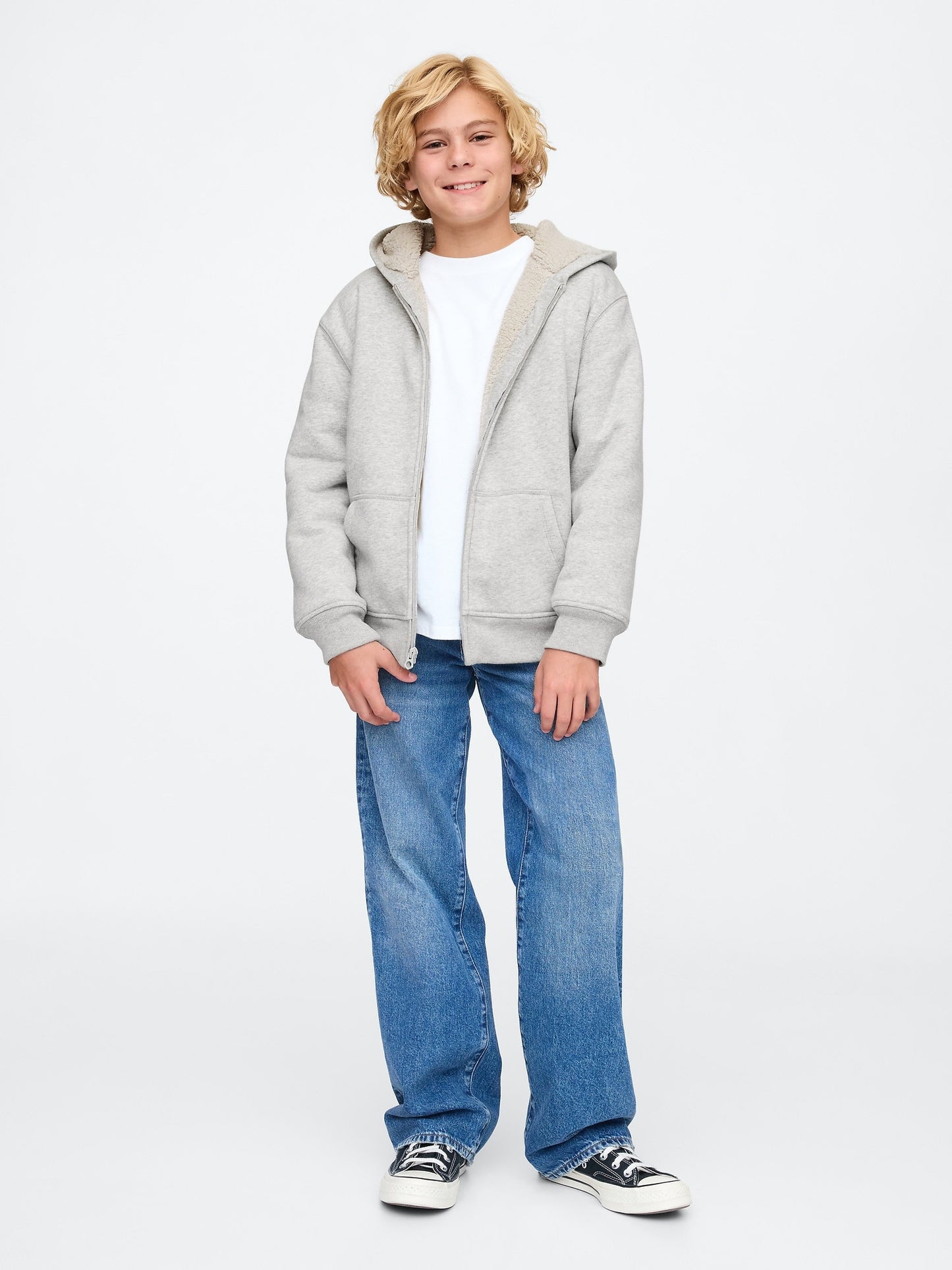 Gri Vintagesoft Sherpa Fermuarlı Sweatshirt