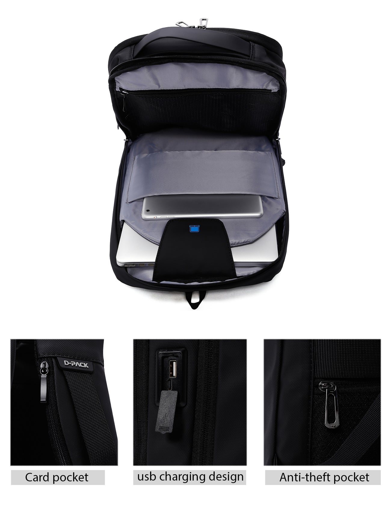 D-pack Erkek Siyah Teknolojik Kumaş Hardcase Sırt Çantası