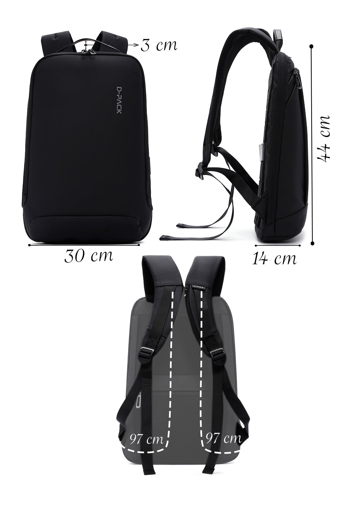 D-pack Erkek Siyah Teknolojik Kumaş Hardcase Sırt Çantası
