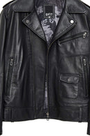 Carter Erkek Siyah Biker Deri Mont