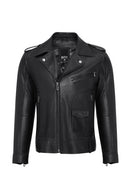 Carter Erkek Siyah Biker Deri Mont