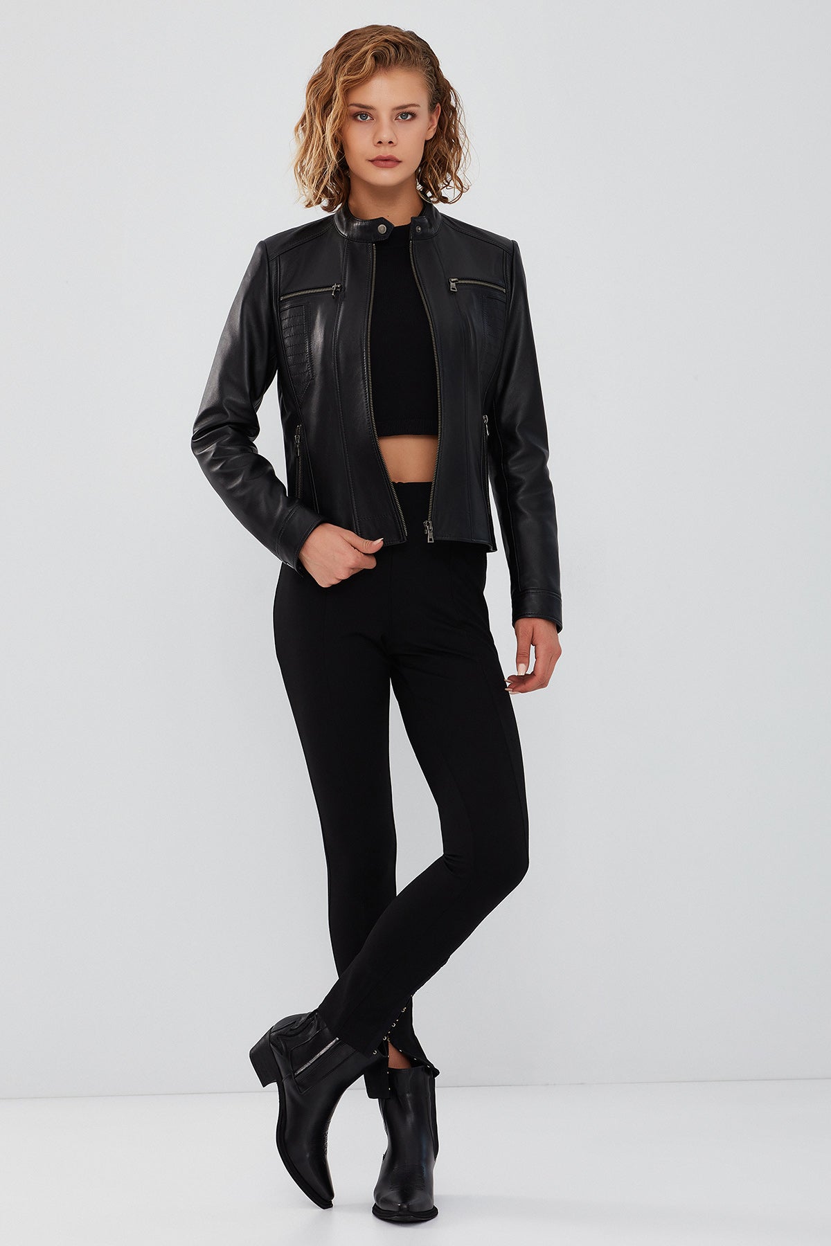 Marlyn Kadın Siyah Kısa Deri Ceket