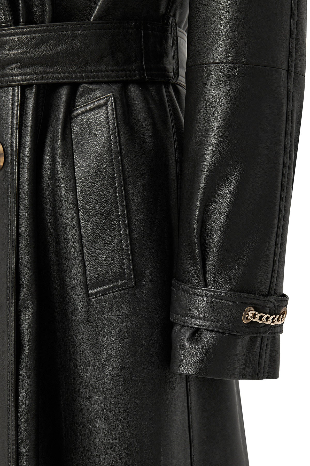 Jenny Kadın Siyah Yaka Kürklü Kemer Detaylı Deri Trençkot